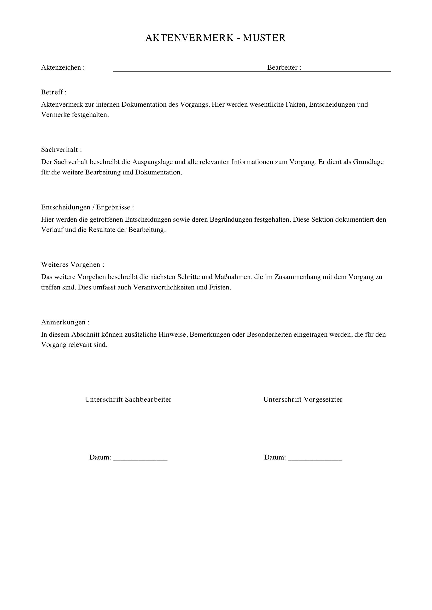 Aktenvermerk Muster