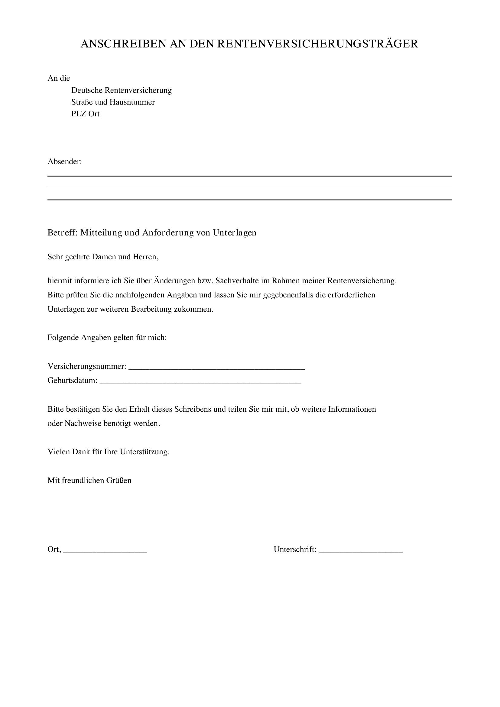 Anschreiben An Den Rentenversicherungsträger