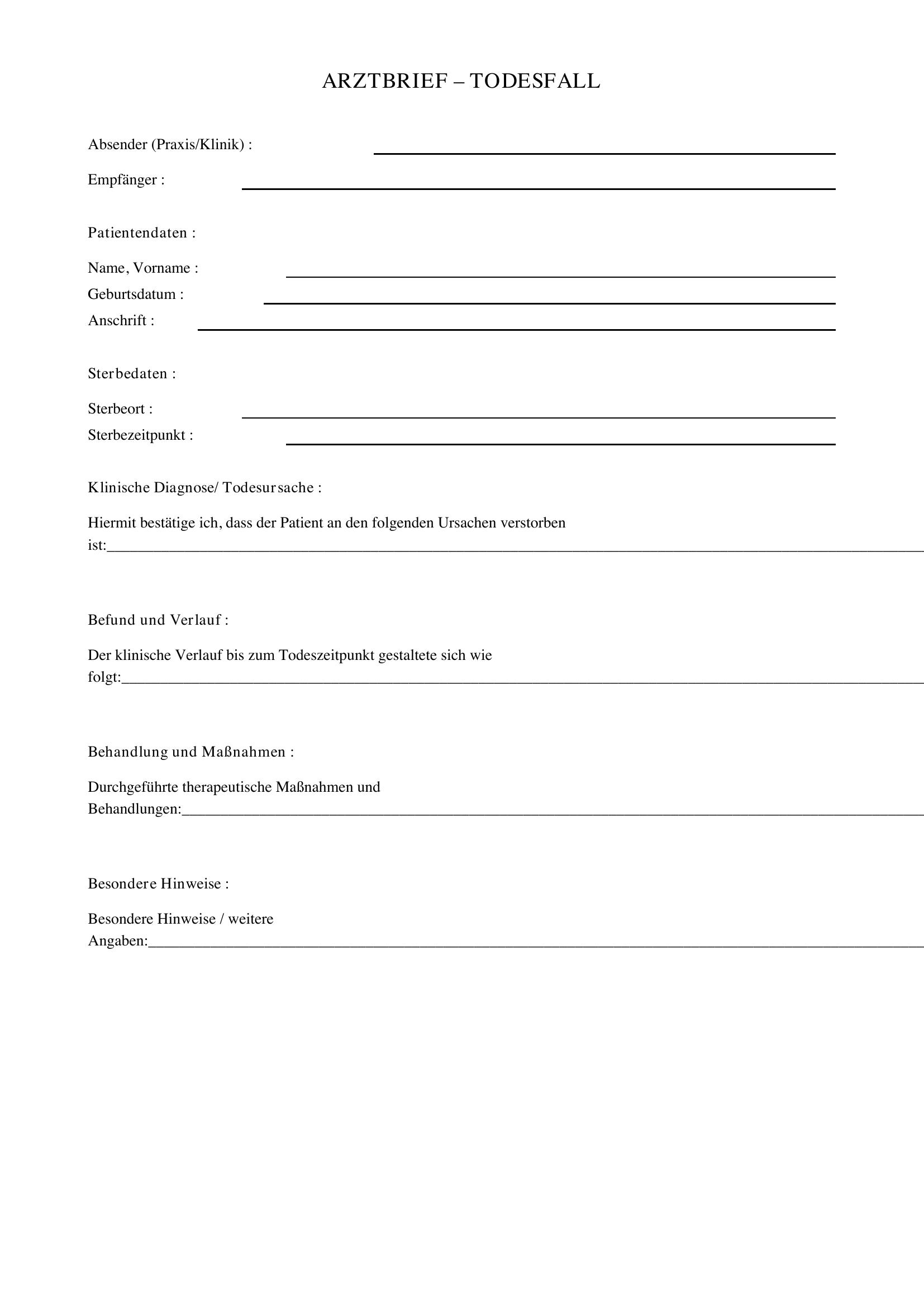 Arztbrief Todesfall Muster