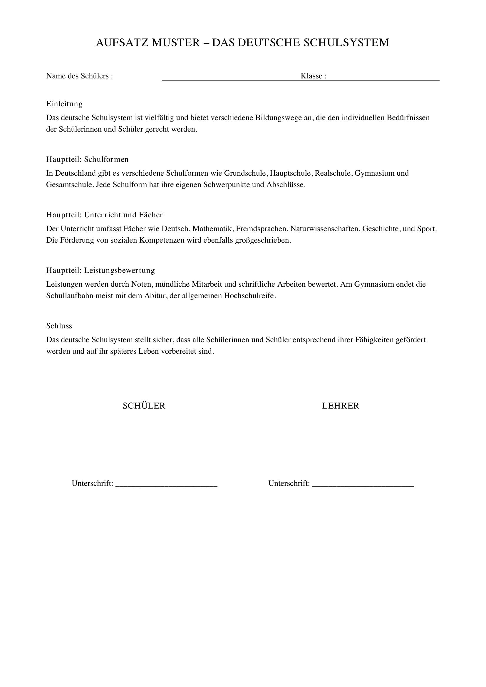 Aufsatz Schreiben Muster