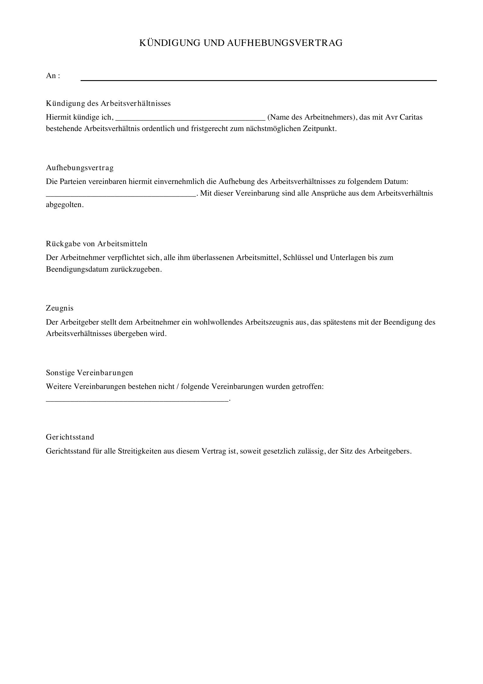Avr Caritas Kündigung Aufhebungsvertrag