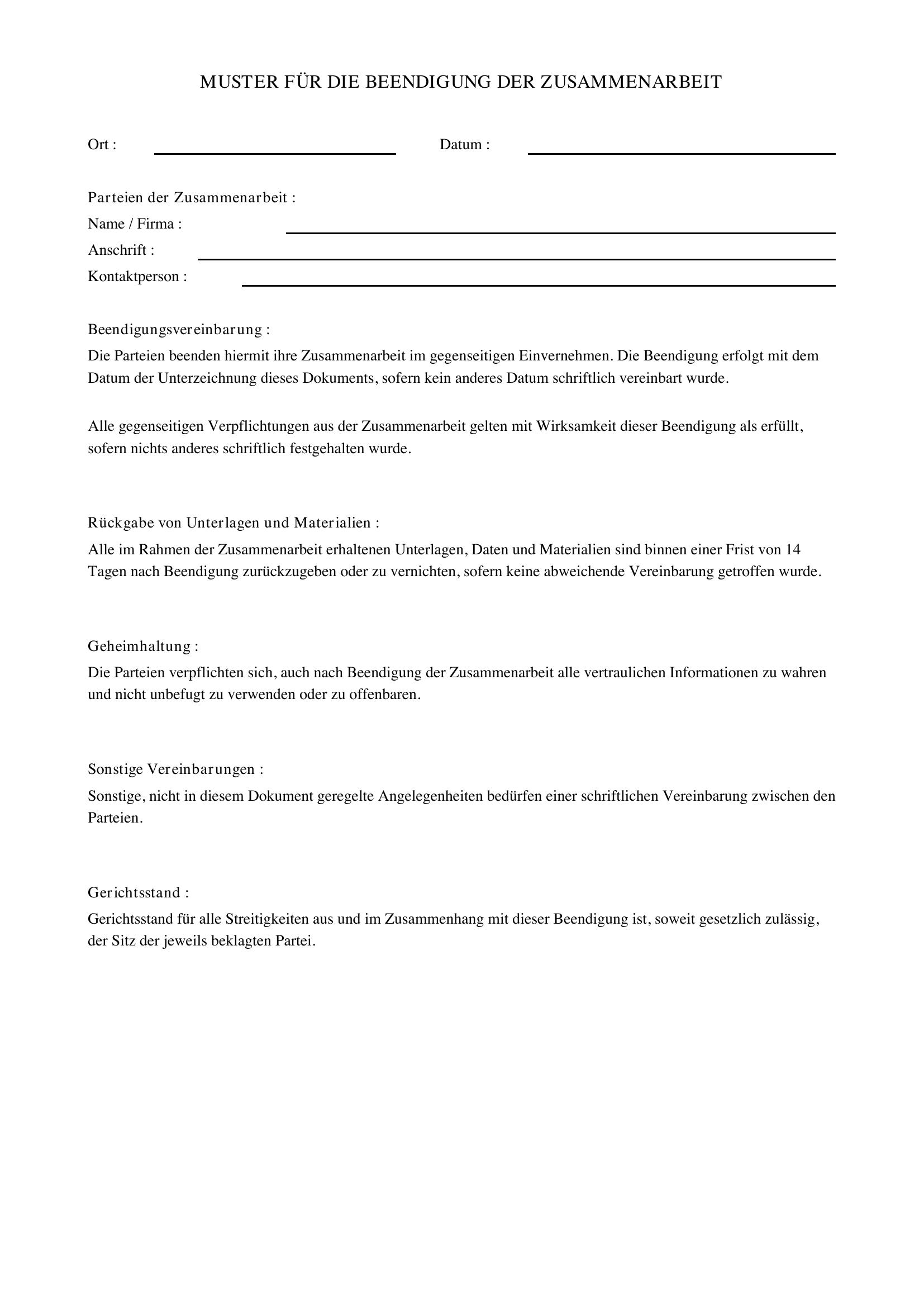 Beendigung Der Zusammenarbeit Muster