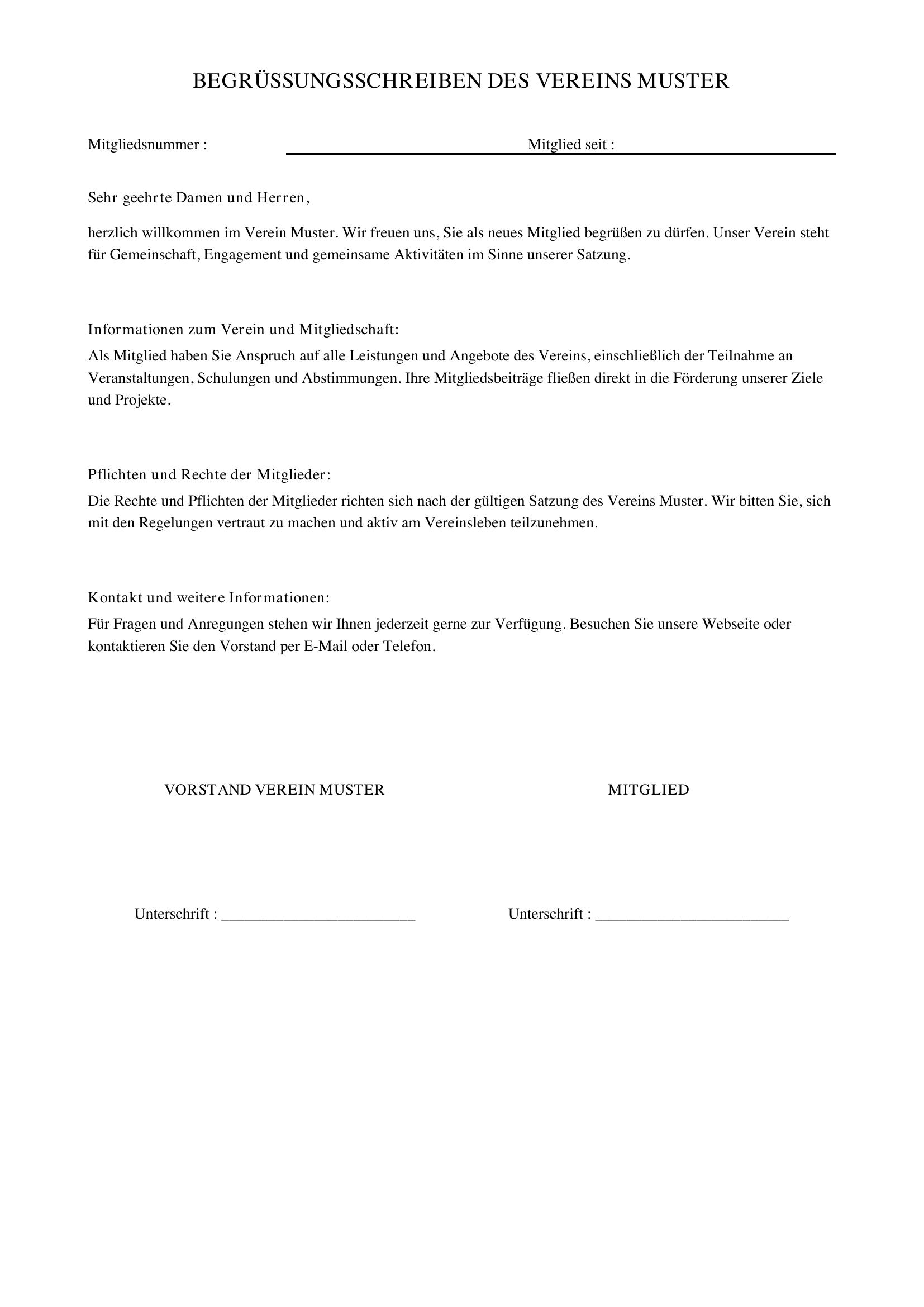 Begrüßungsschreiben Verein Muster