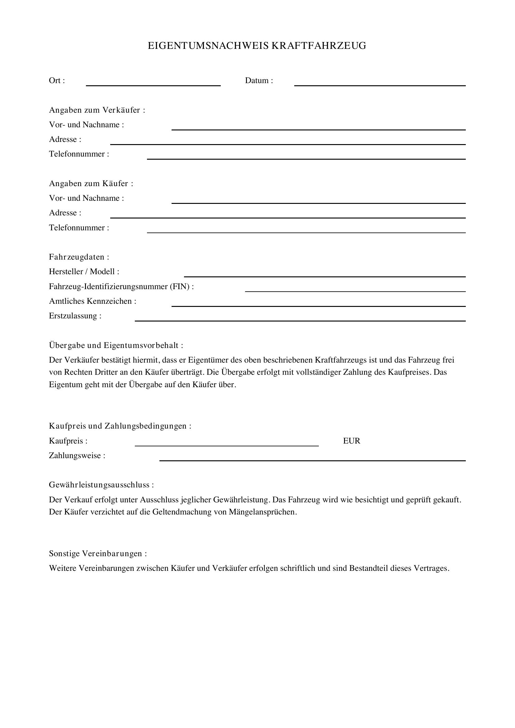 Eigentumsnachweis Kfz Vordruck