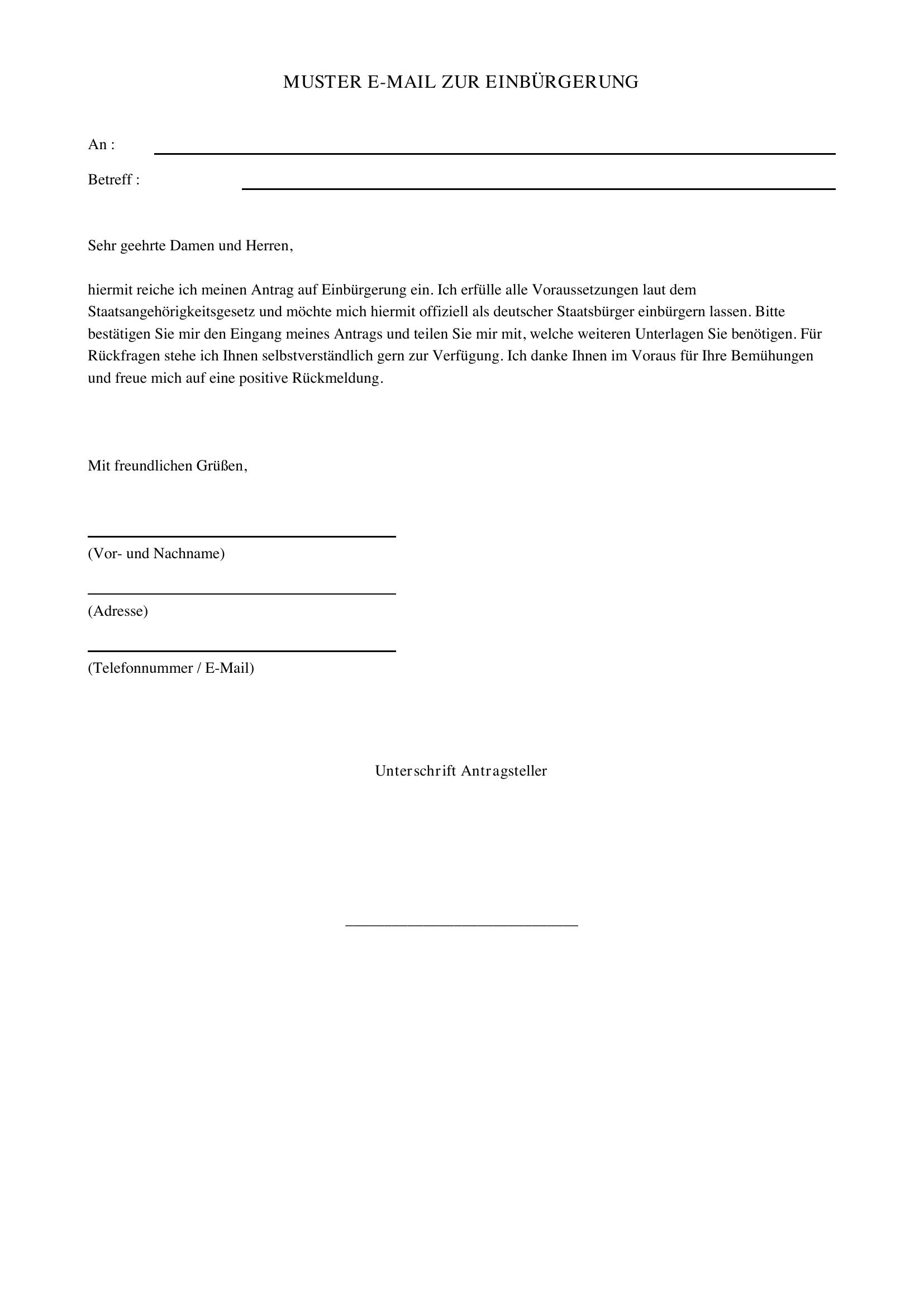 Einbürgerung Email Muster