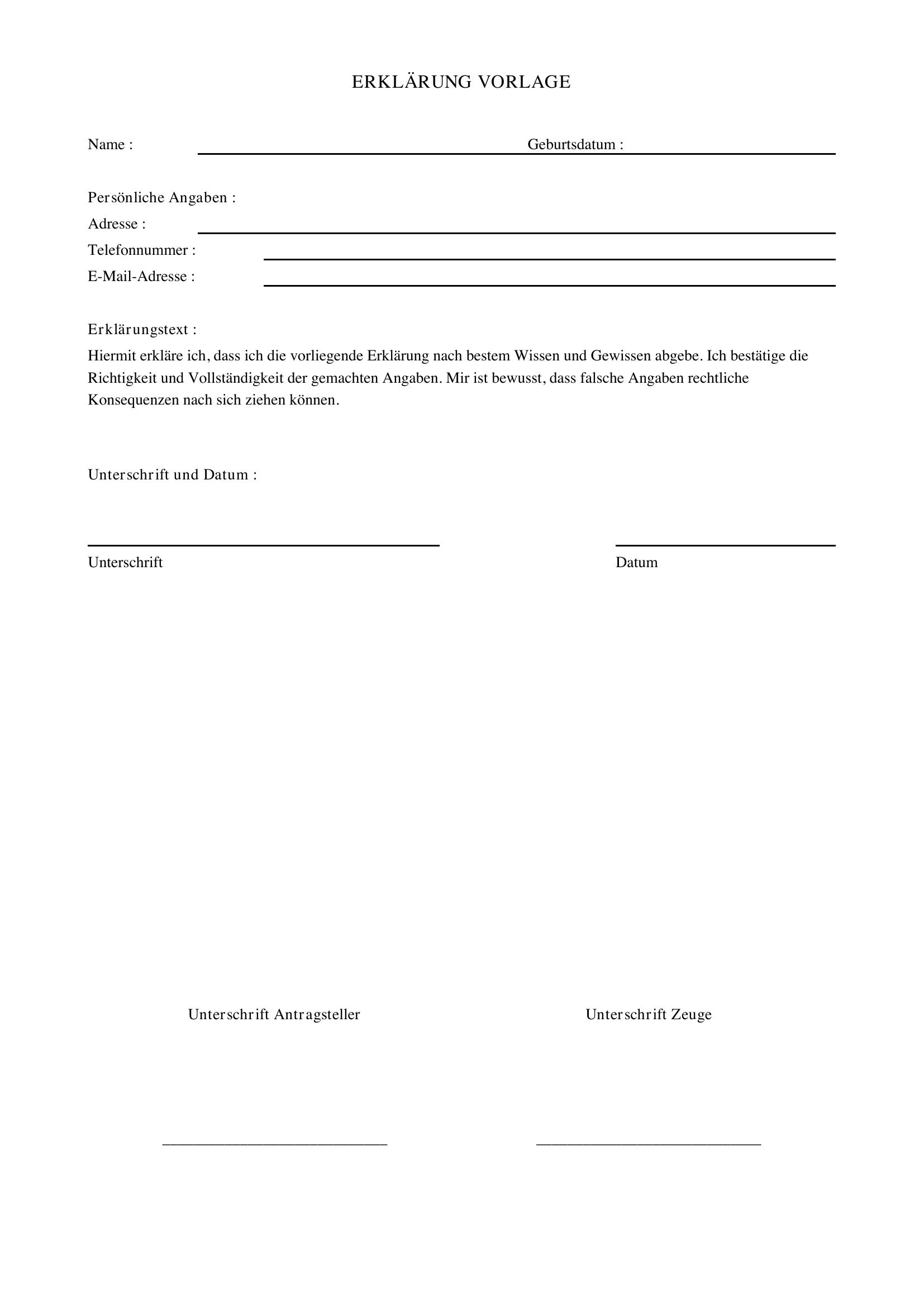Erklärung Vorlage