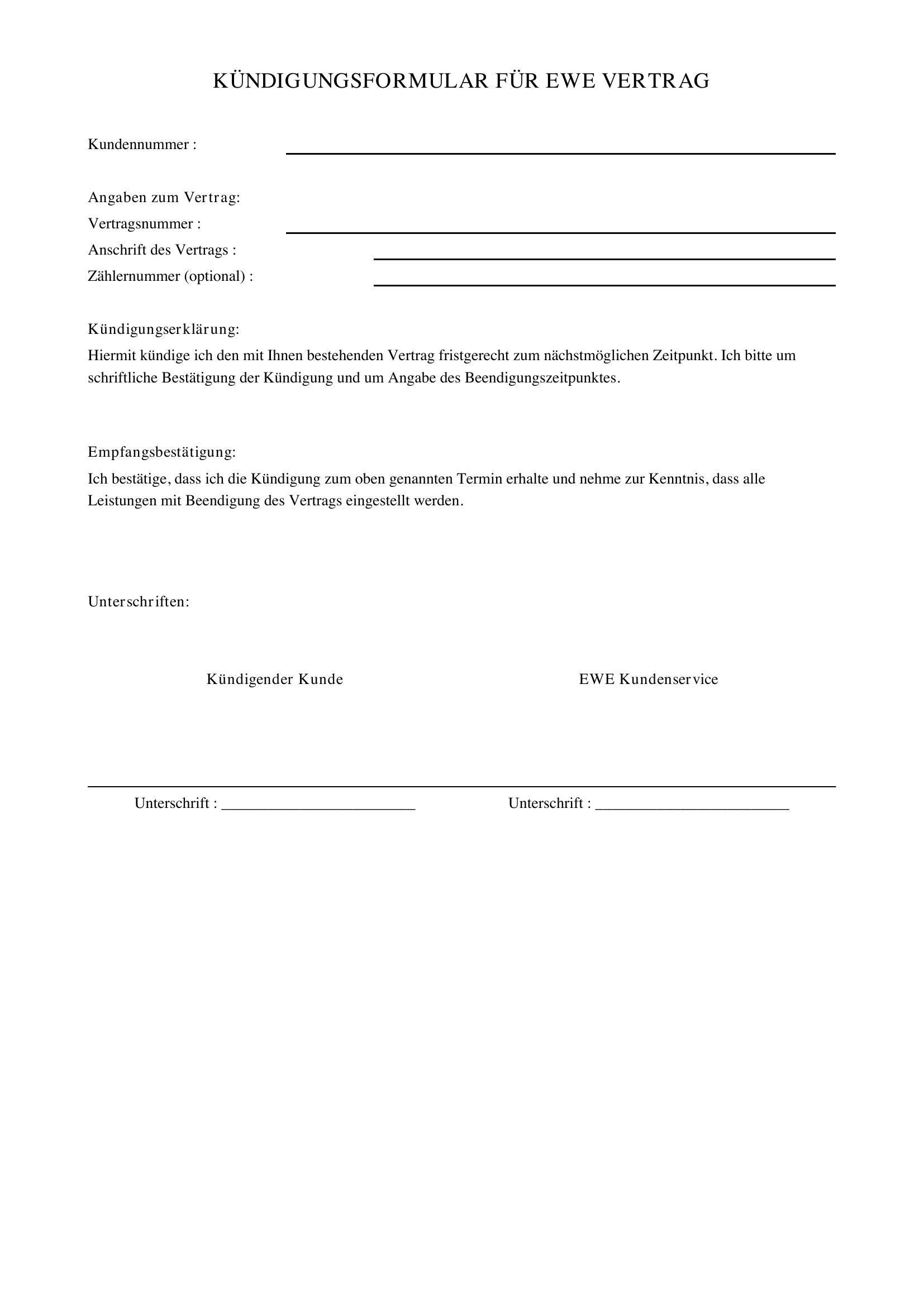 Ewe Kündigungsformular