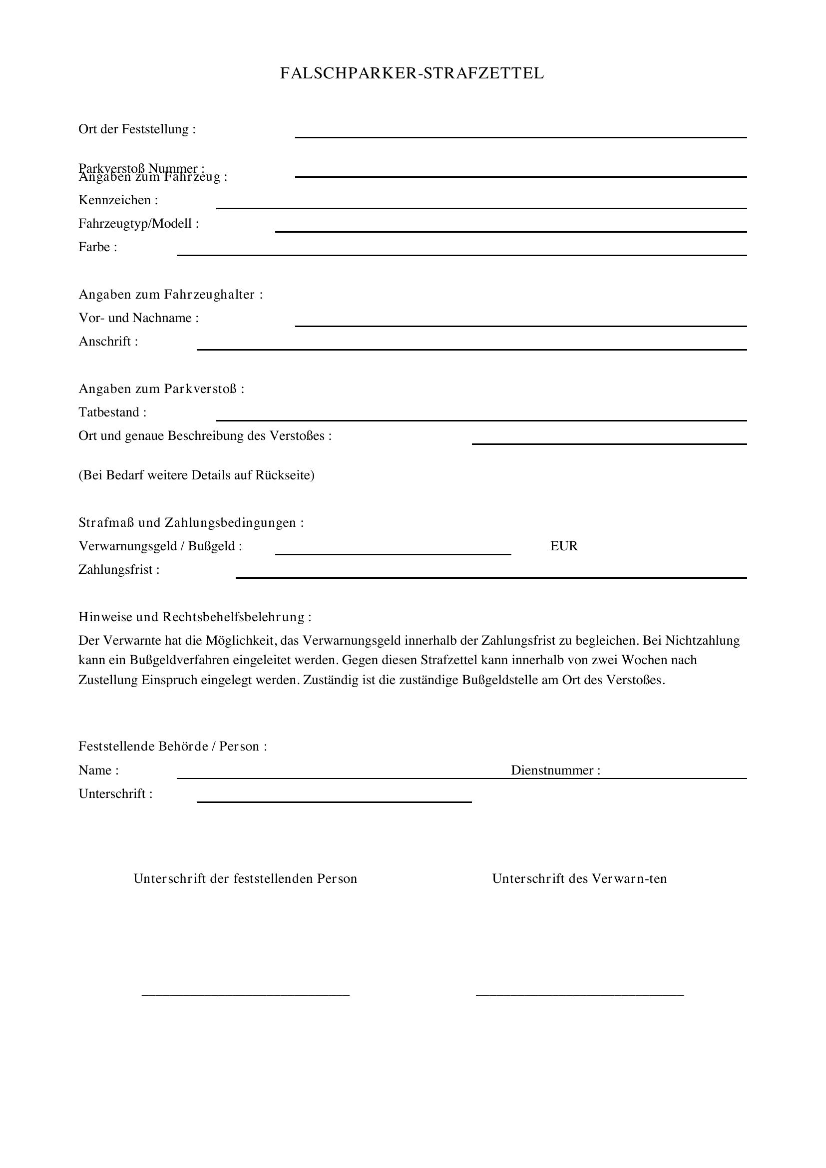 Falschparker Strafzettel Vorlage Zum Ausdrucken