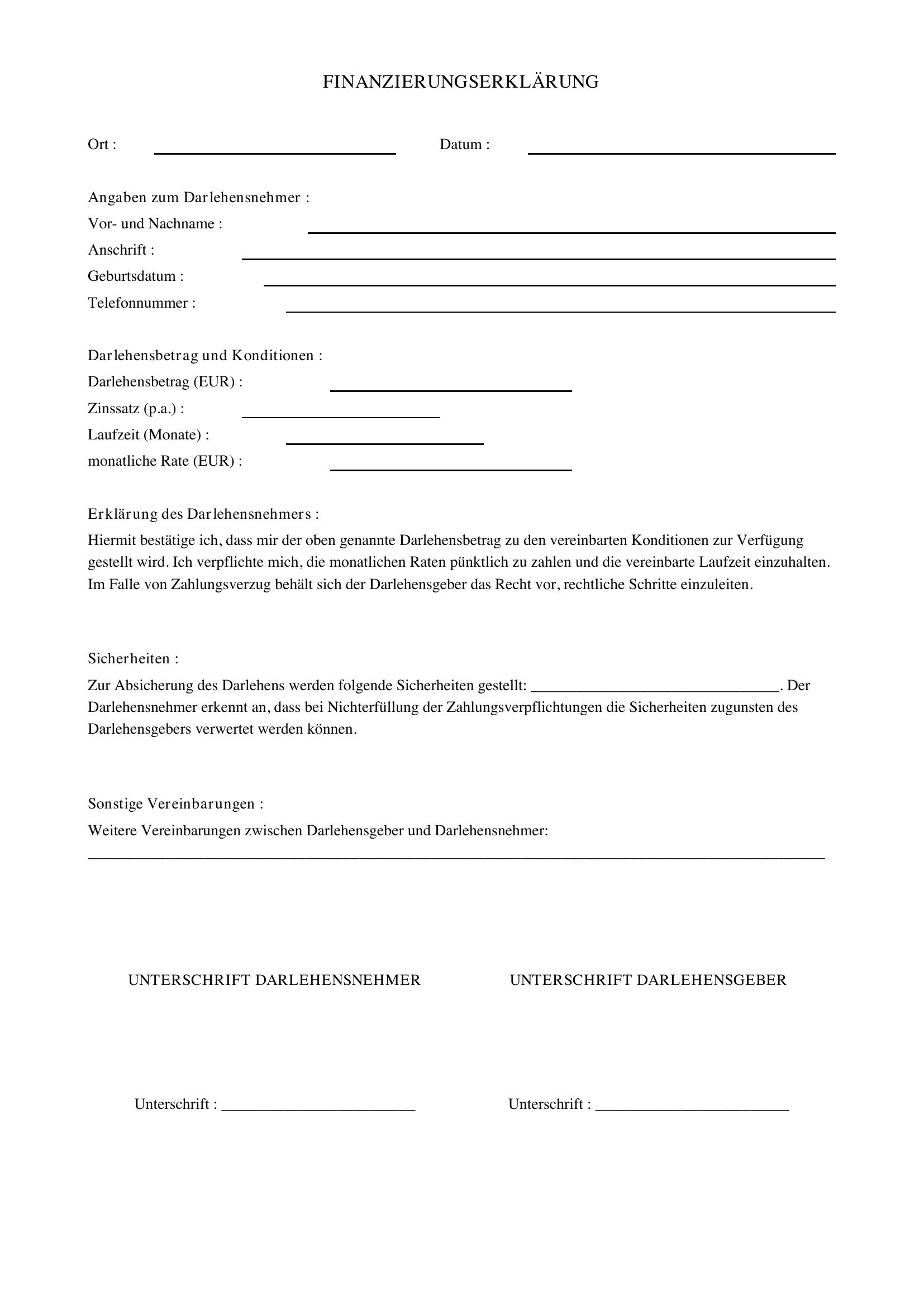 Finanzierungserklärung