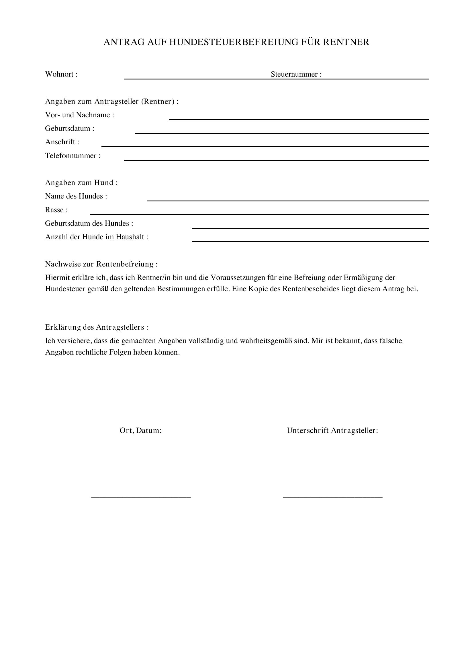 Hundesteuerbefreiung Für Rentner Formular
