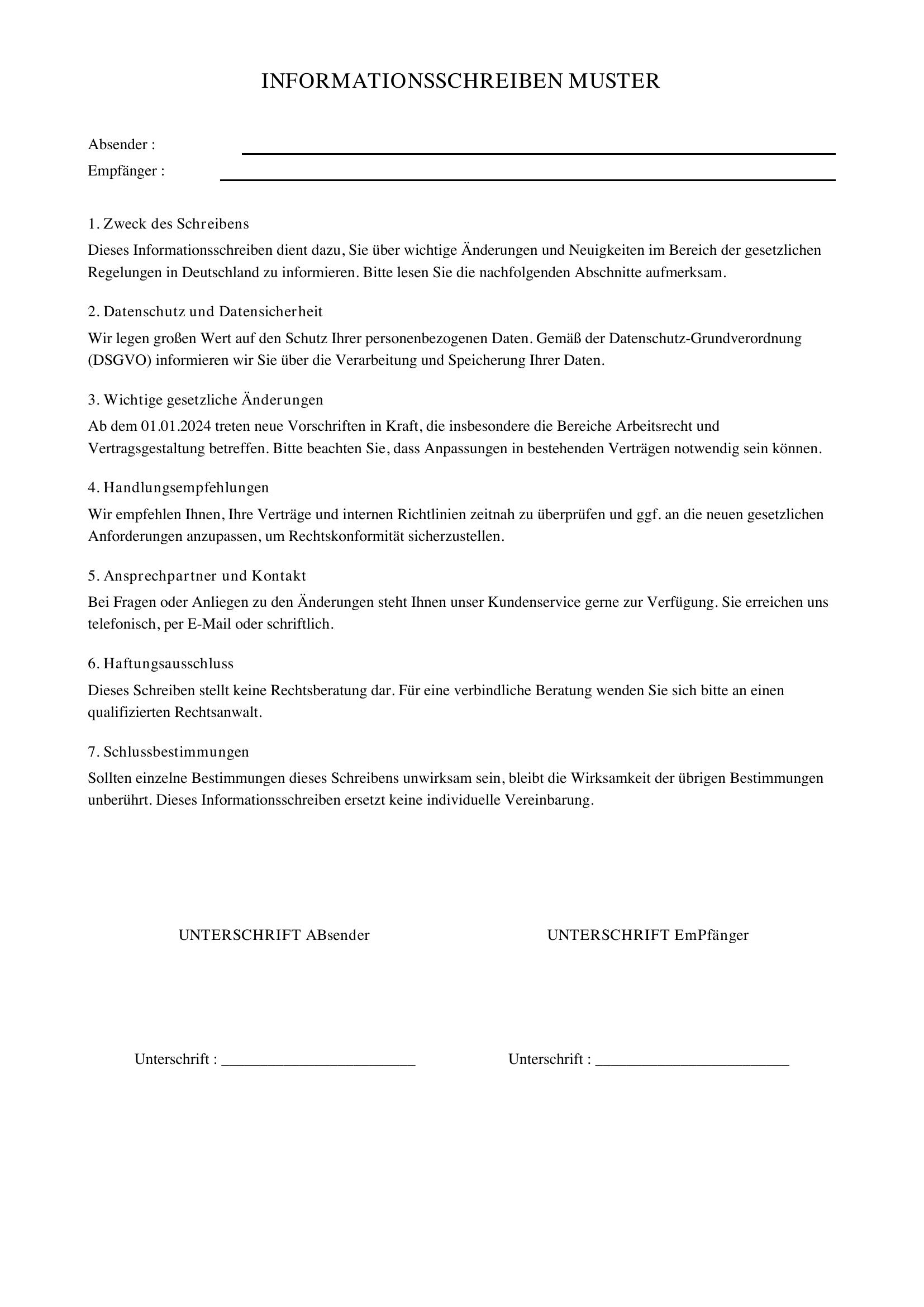 Informationsschreiben Muster