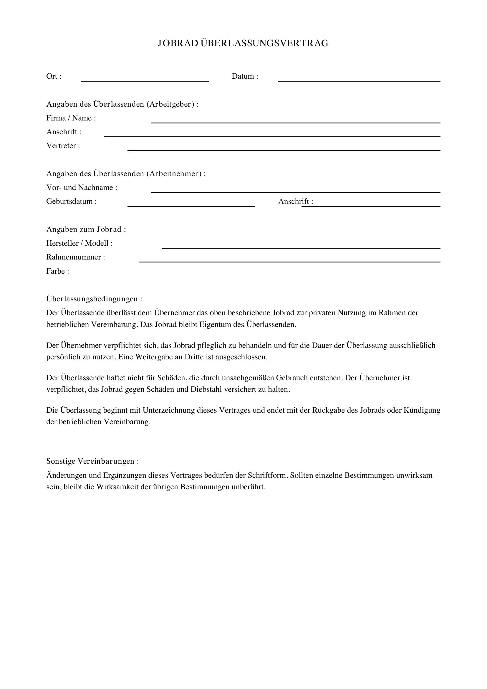 Jobrad Überlassungsvertrag
