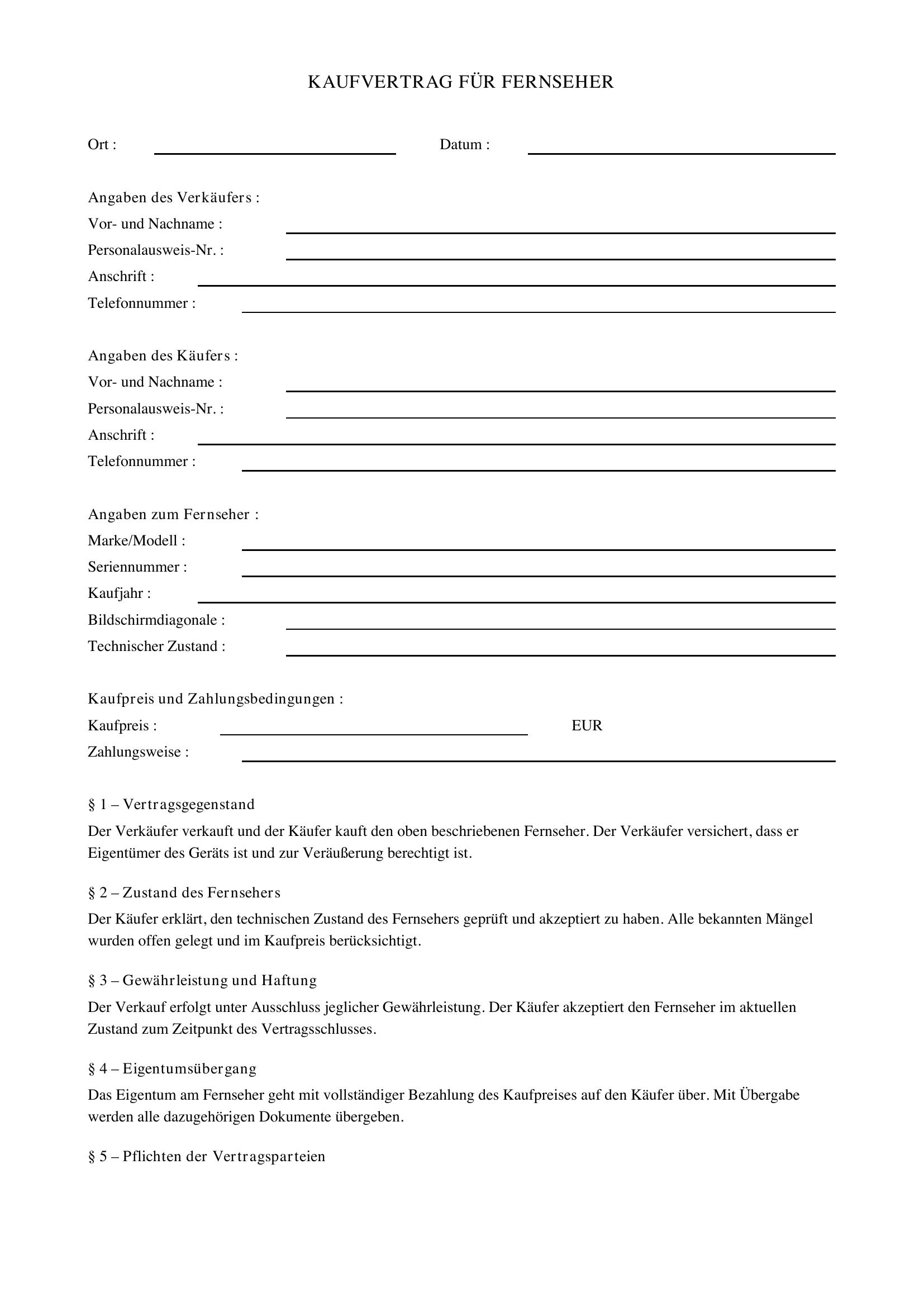Kaufvertrag Fernseher