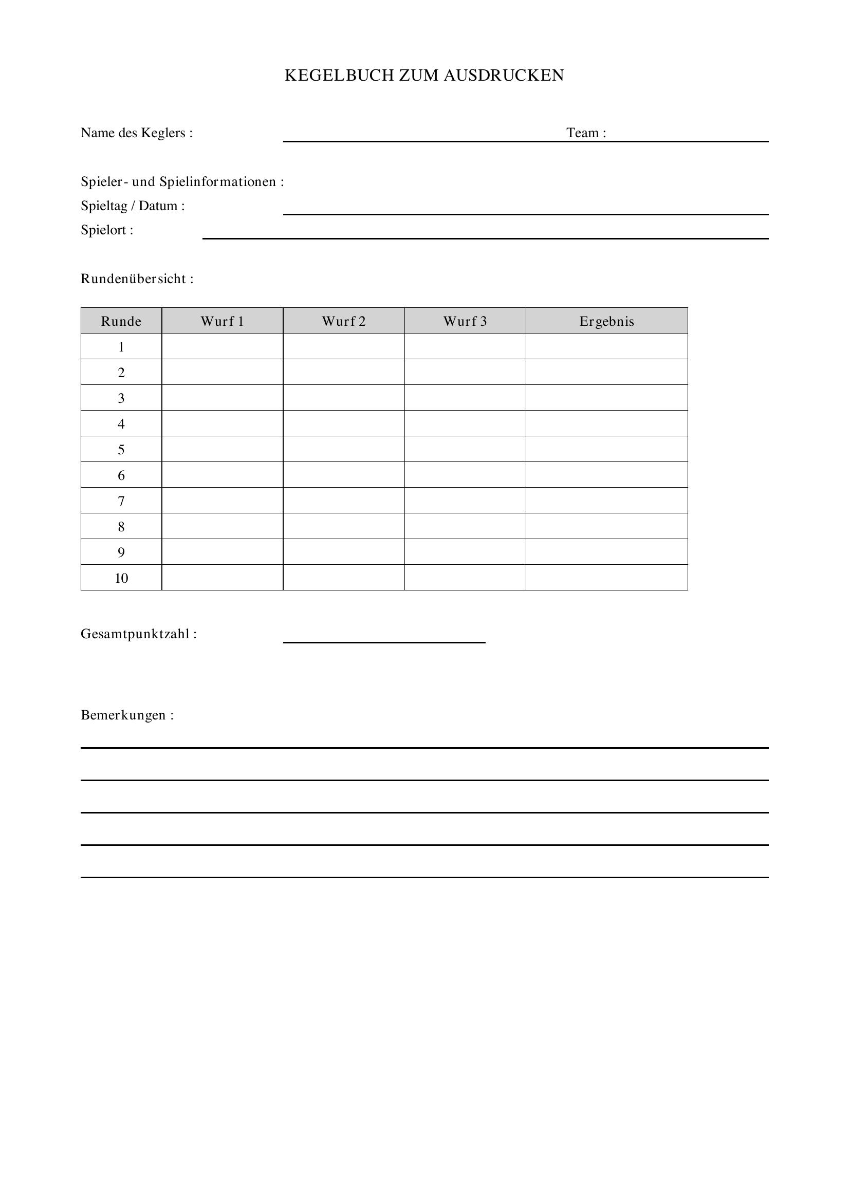 Kegelbuch Zum Ausdrucken