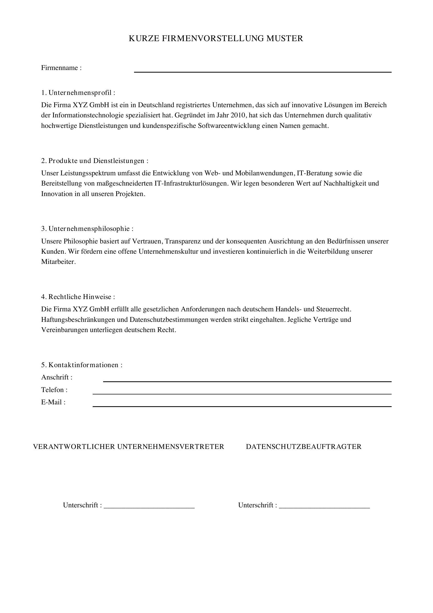 Kurze Firmenvorstellung Muster