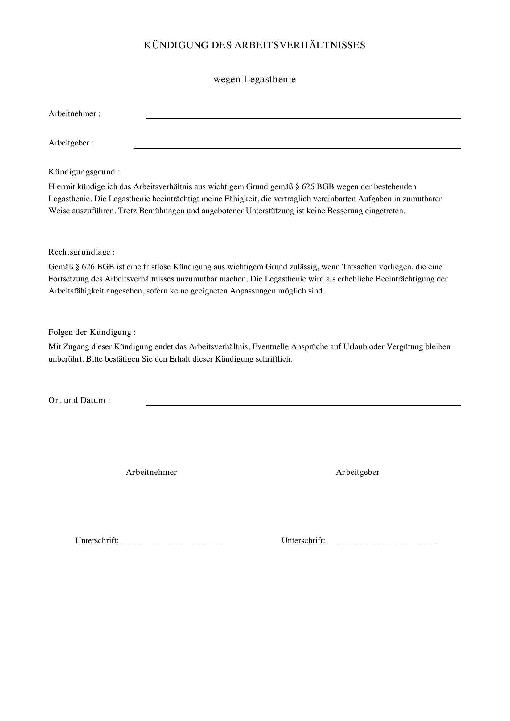 Legasthenie Kündigungsgrund