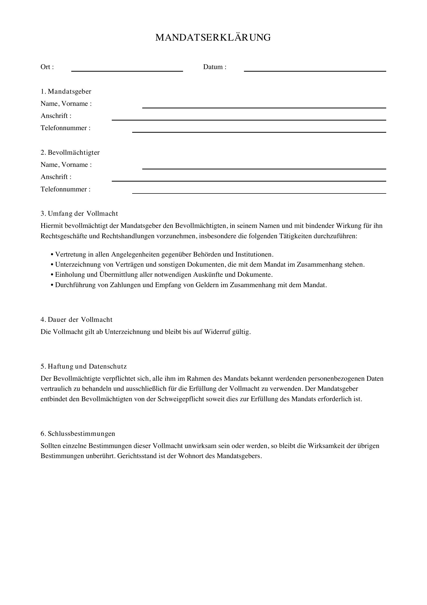 Mandatserklärung