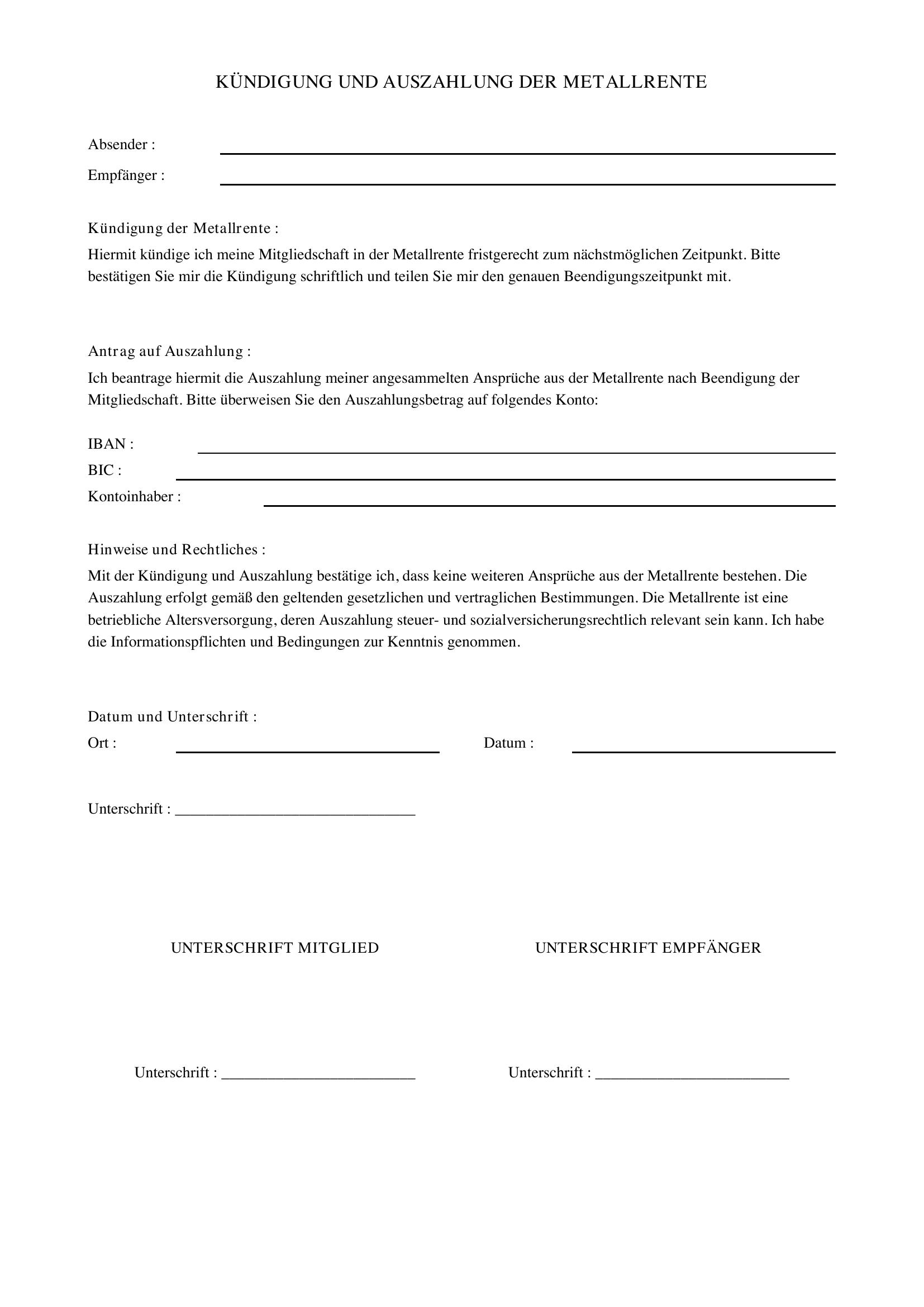 Metallrente Kündigen Und Auszahlen Muster