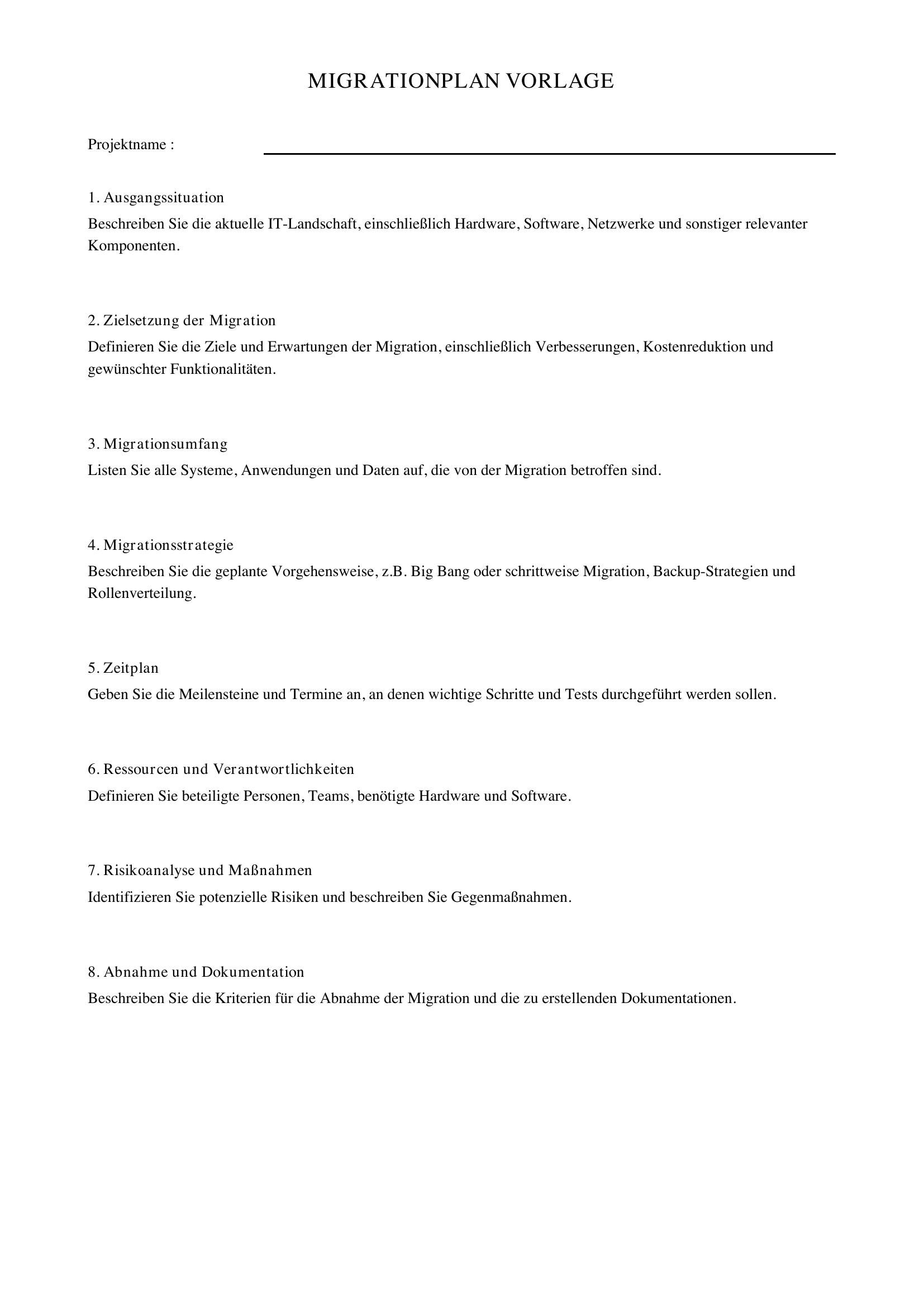 Migrationsplan Vorlage