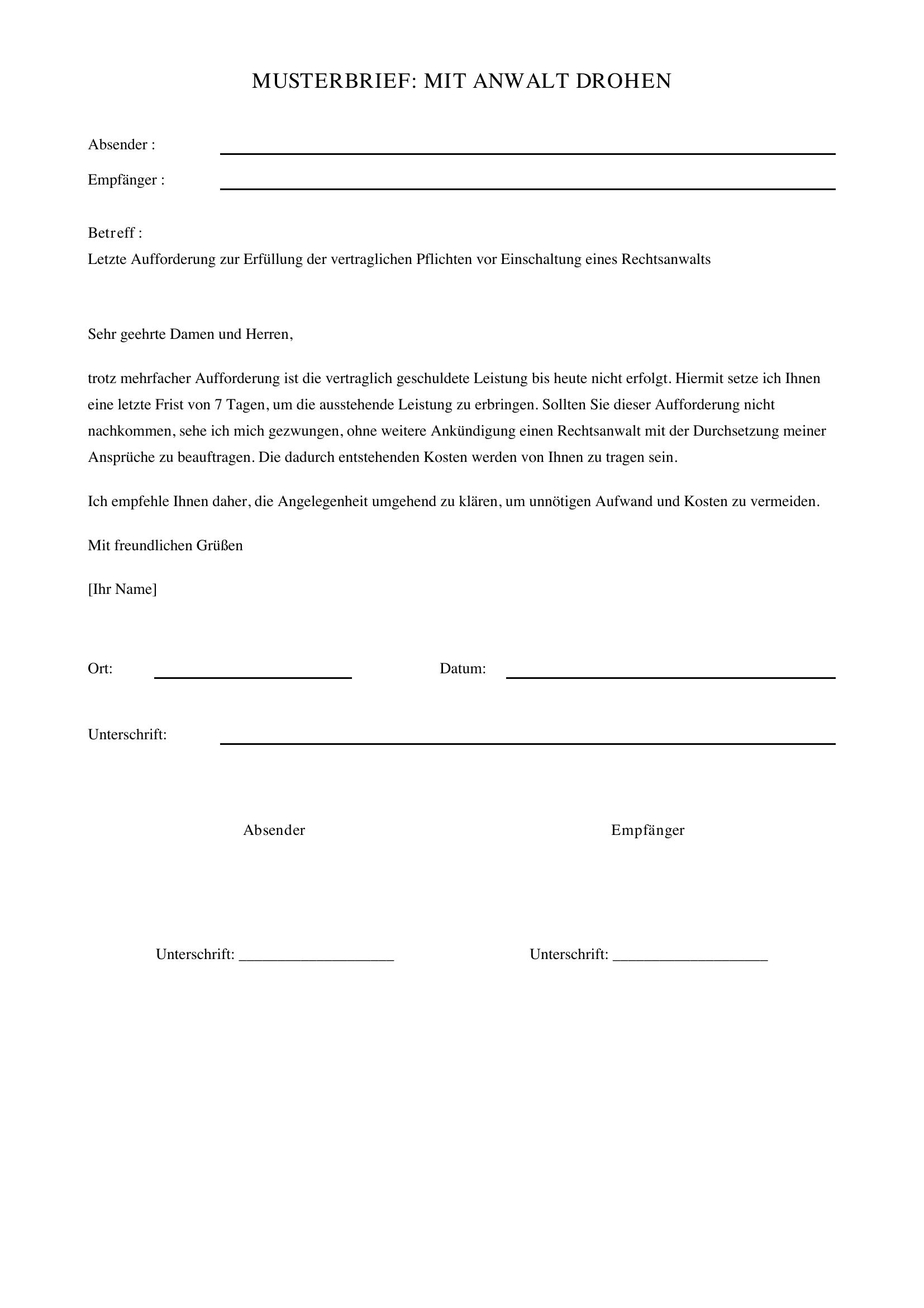 Mit Anwalt Drohen Formulierung