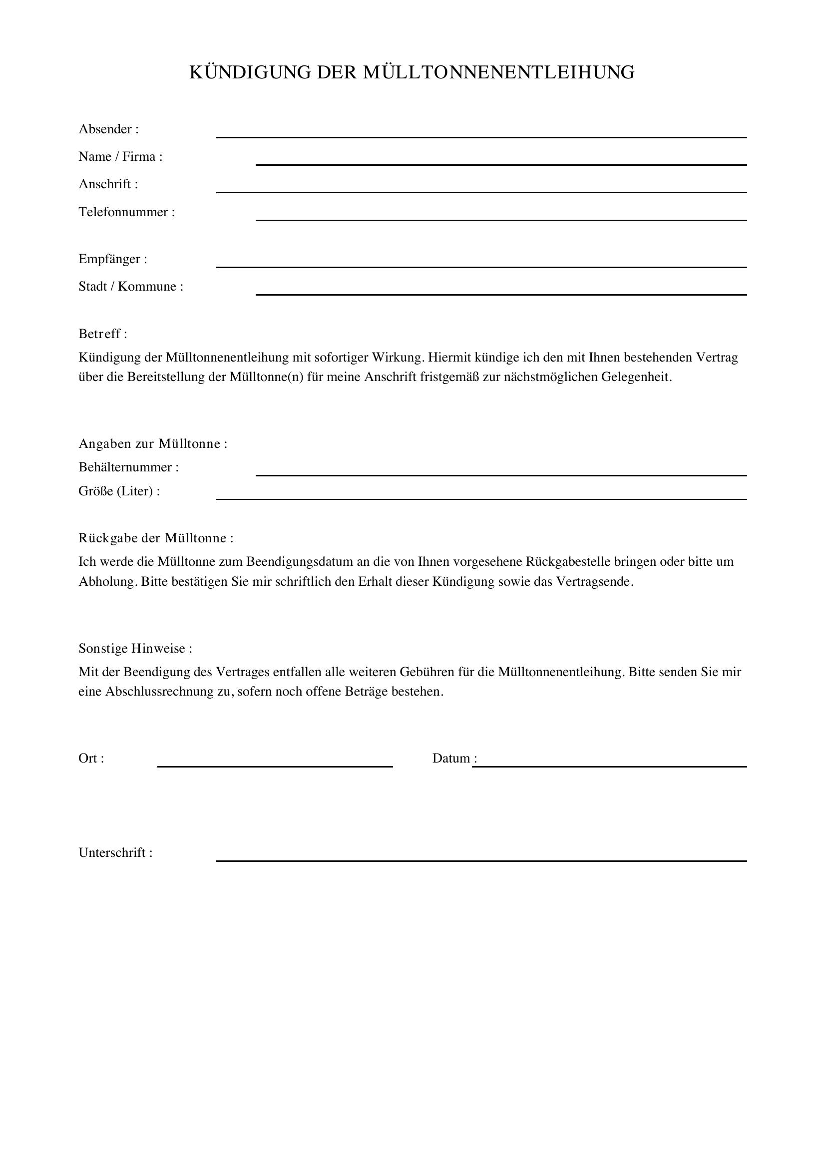 Mülltonne Kündigen