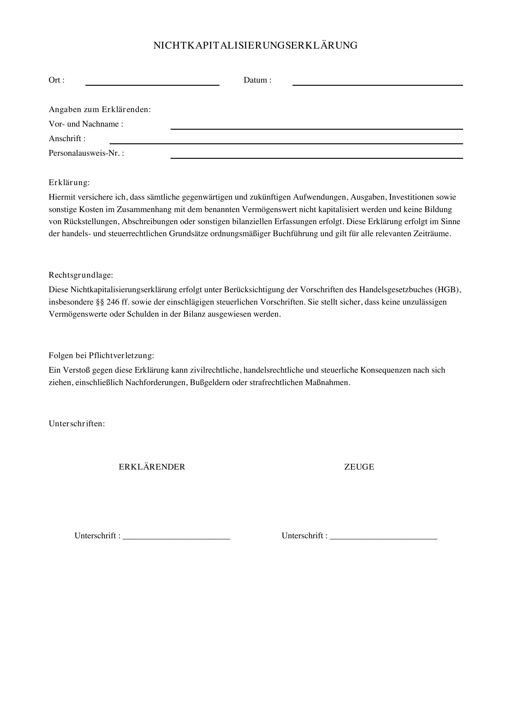 Nichtkapitalisierungserklärung
