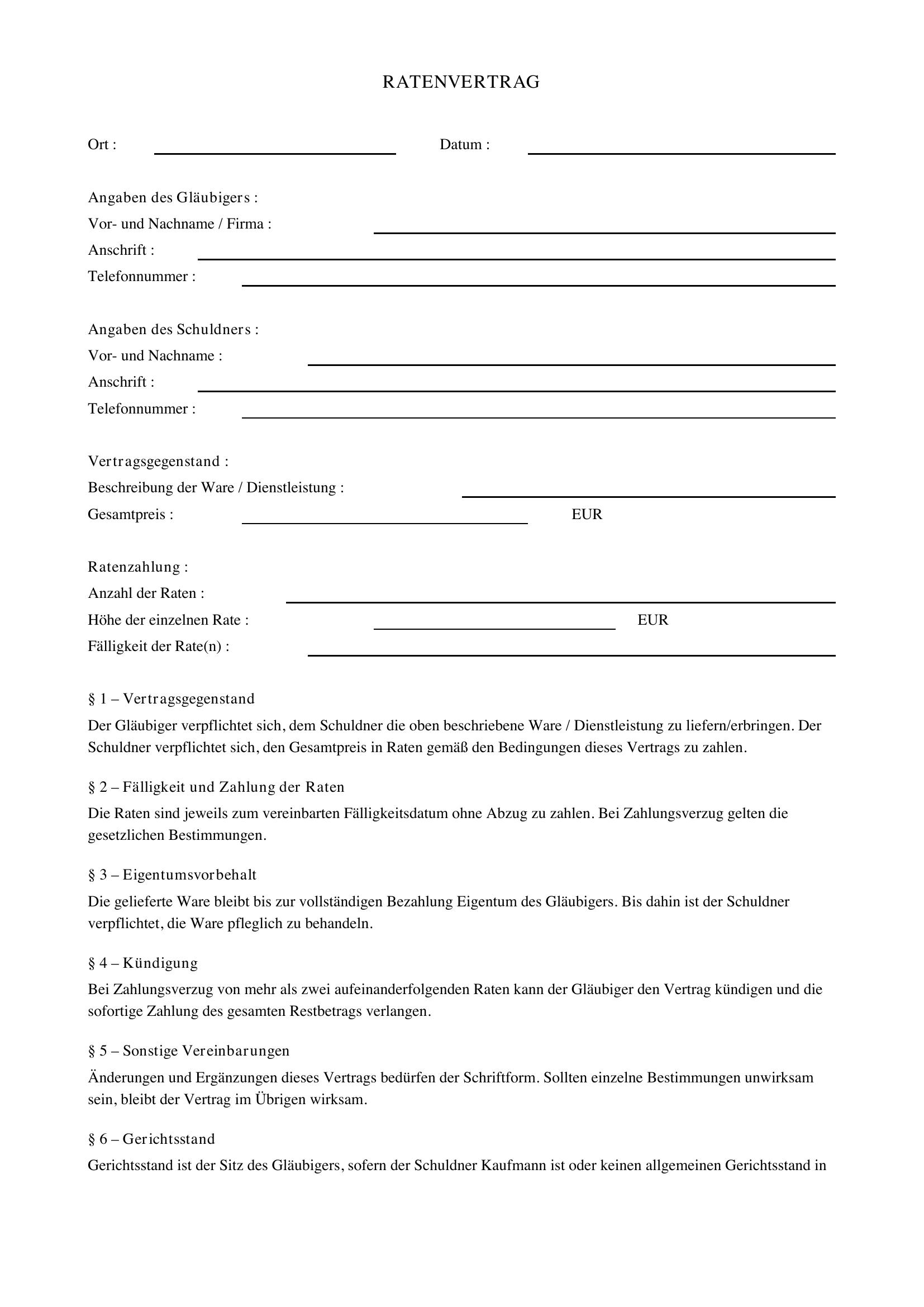 Ratenvertrag