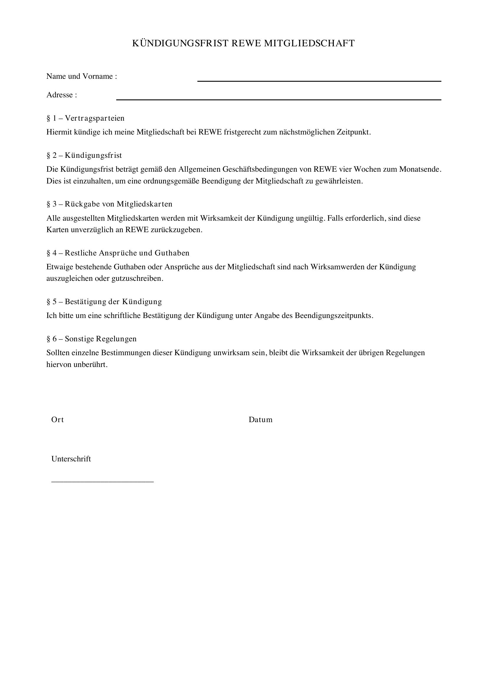 Rewe Kündigungsfrist