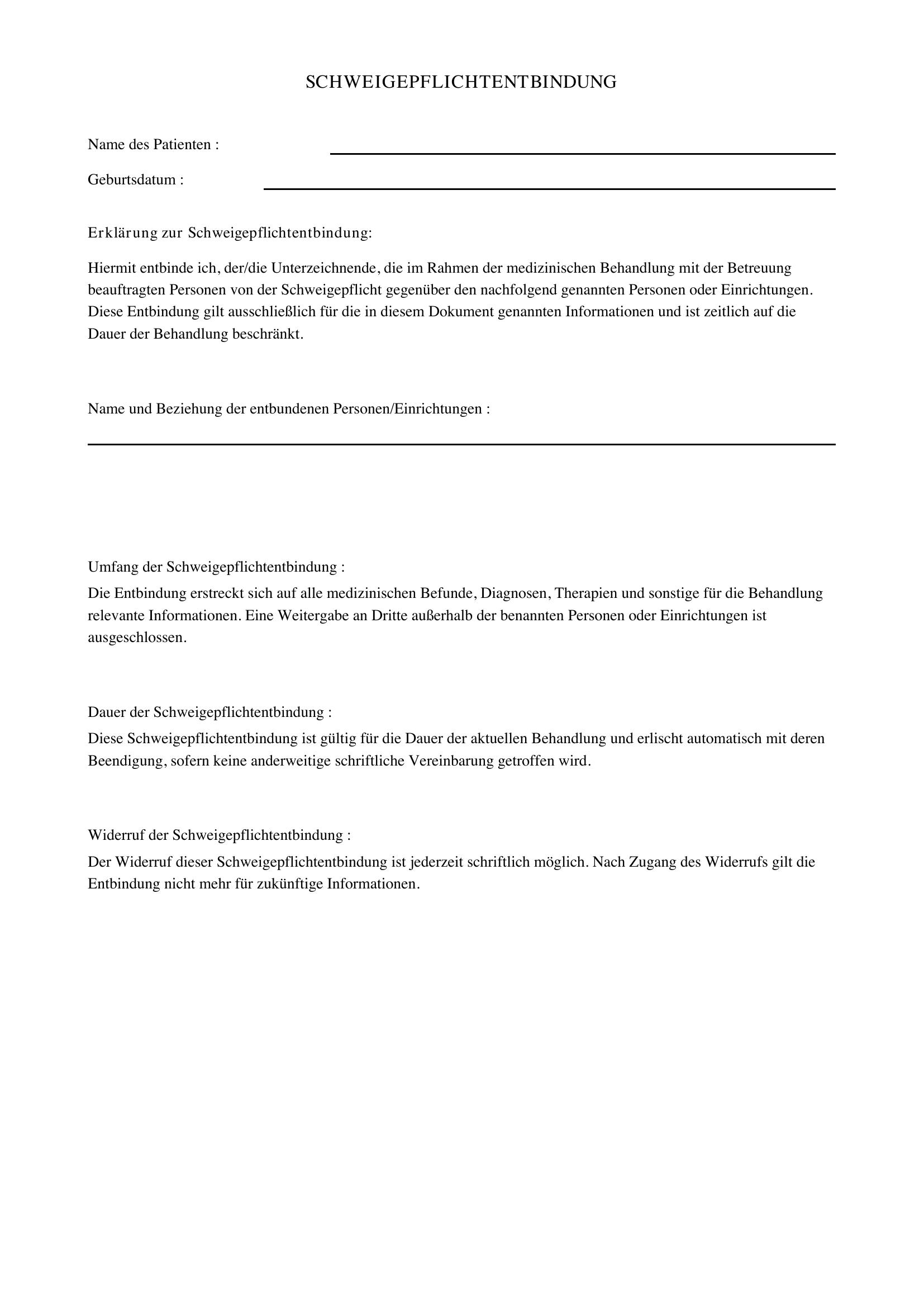 Schweigepflichtentbindung Vorlage