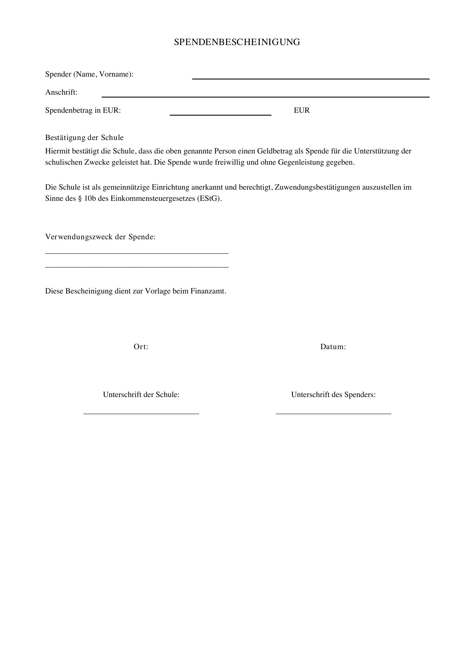 Spendenbescheinigung Schule Vorlage