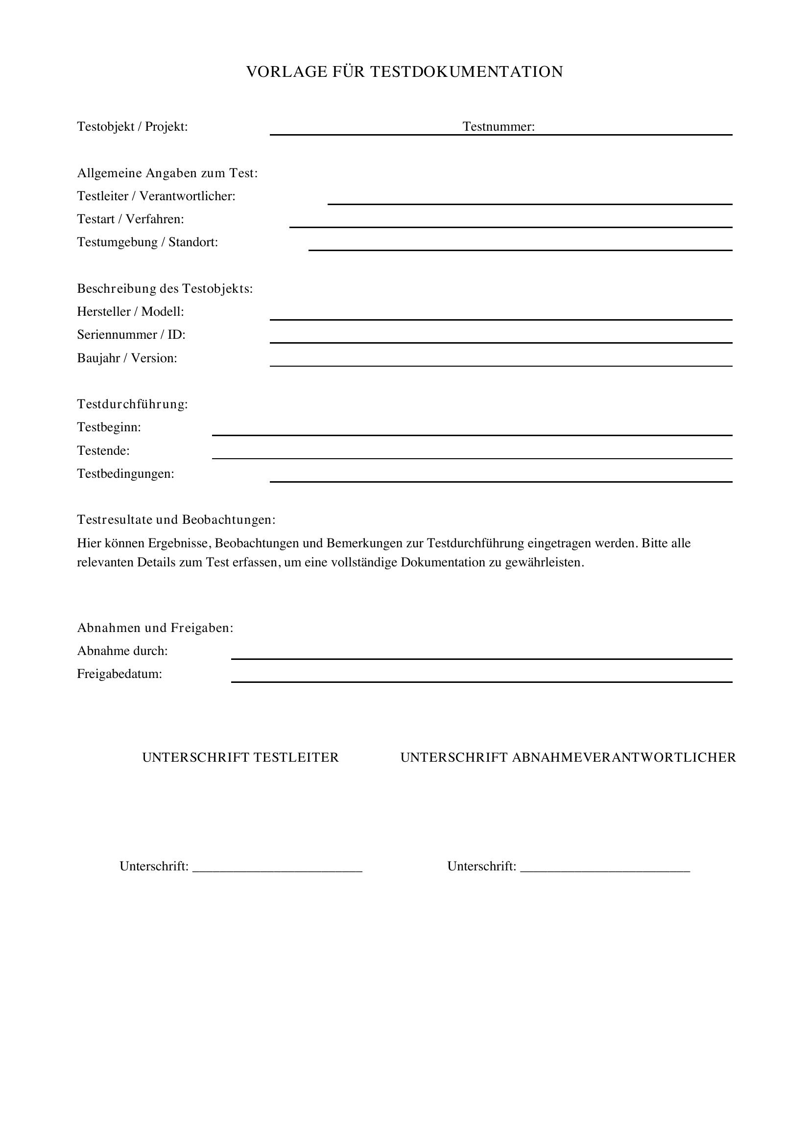 Testdokumentation Vorlage