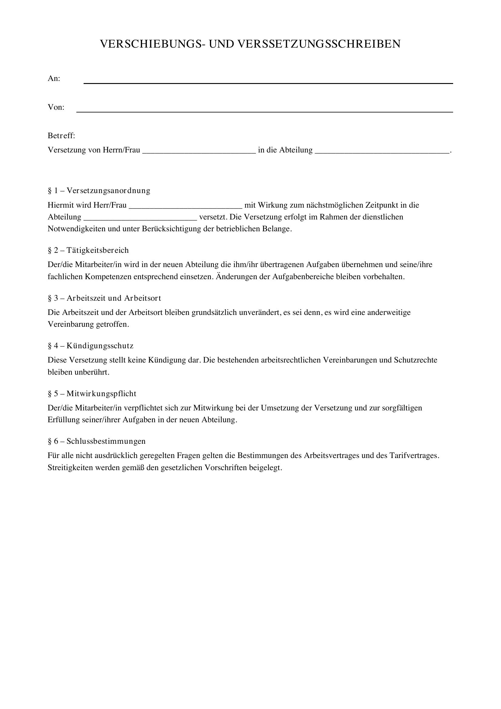 Versetzungsschreiben