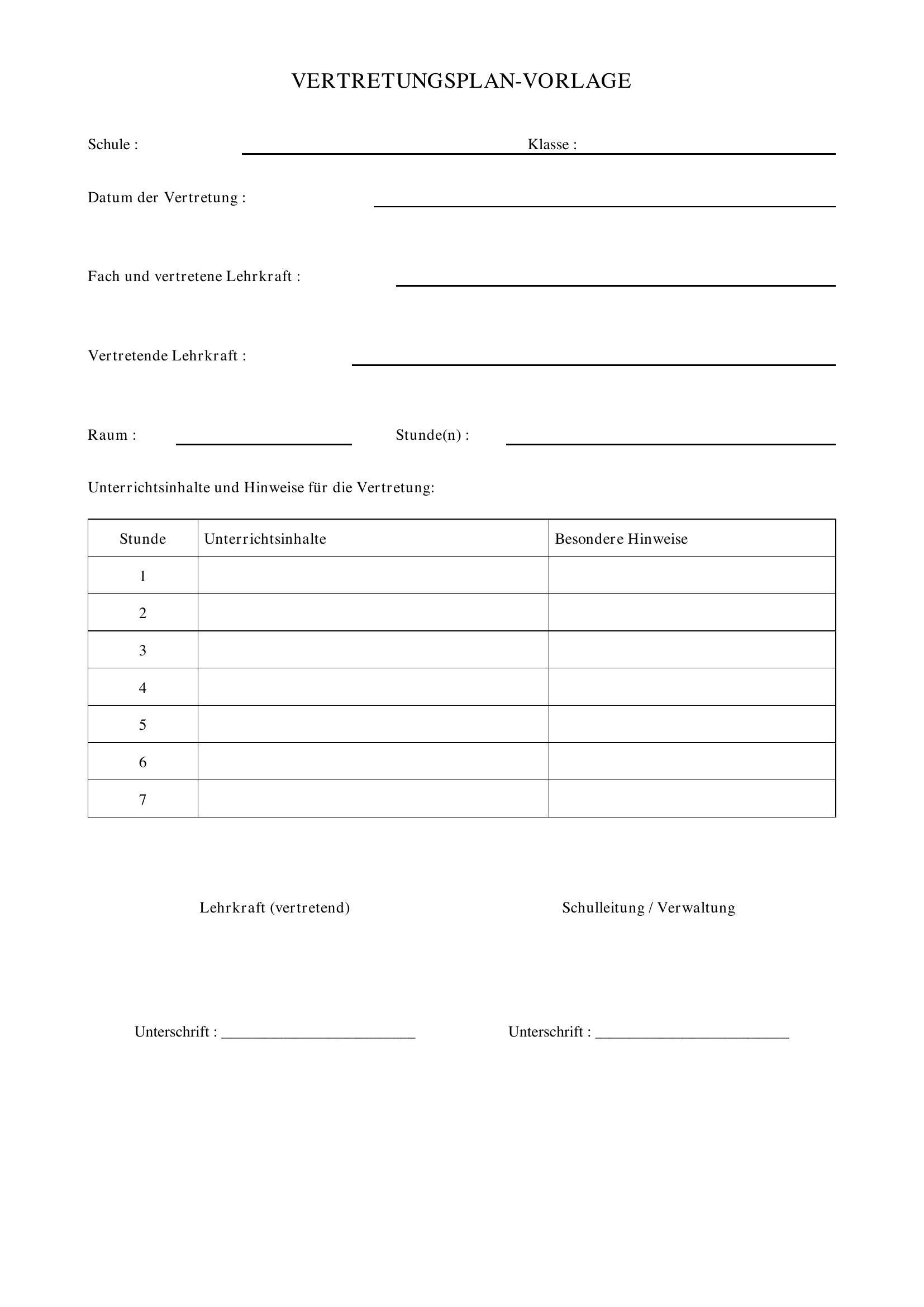 Vertretungsplan Vorlage