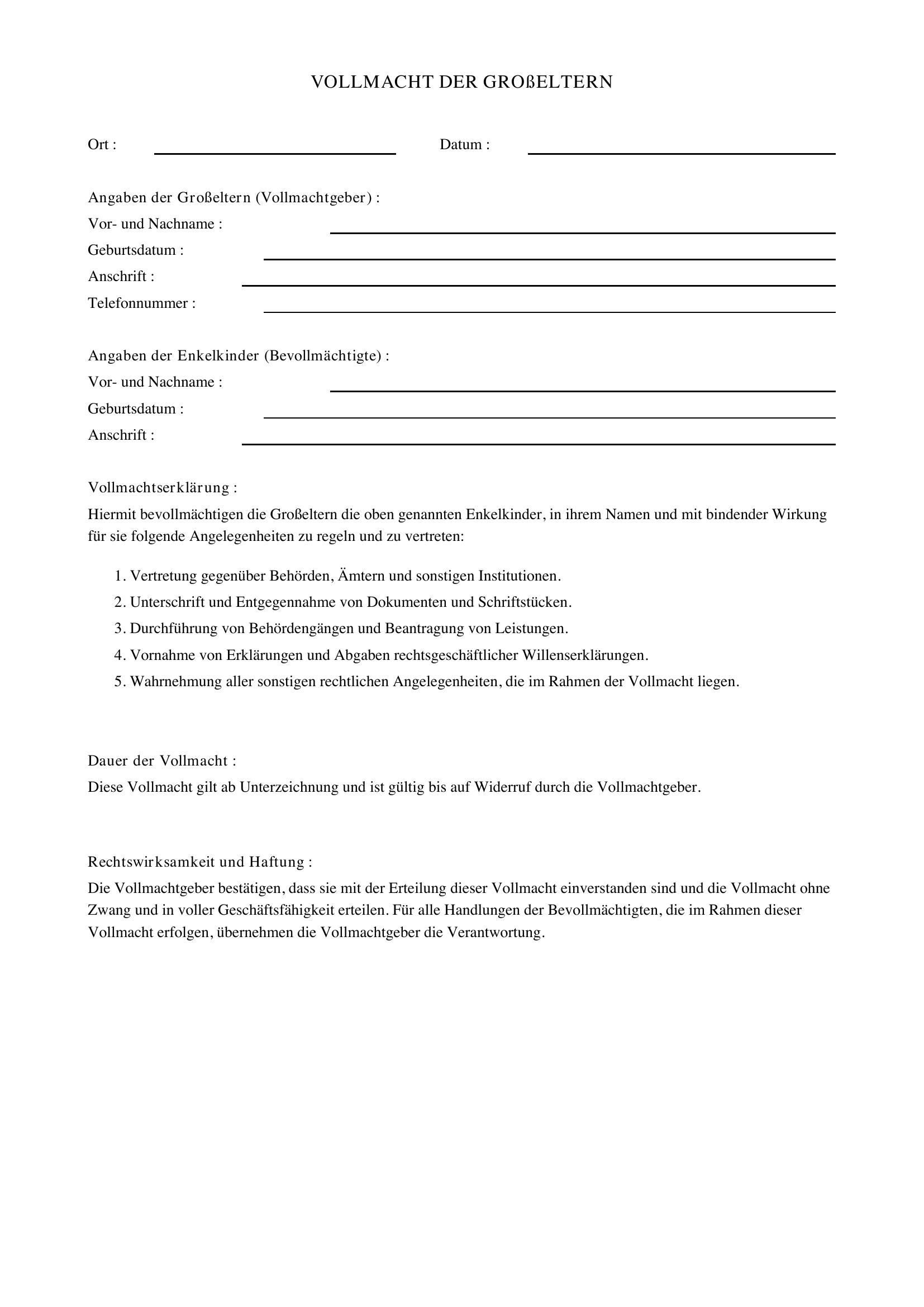 Vollmacht Großeltern
