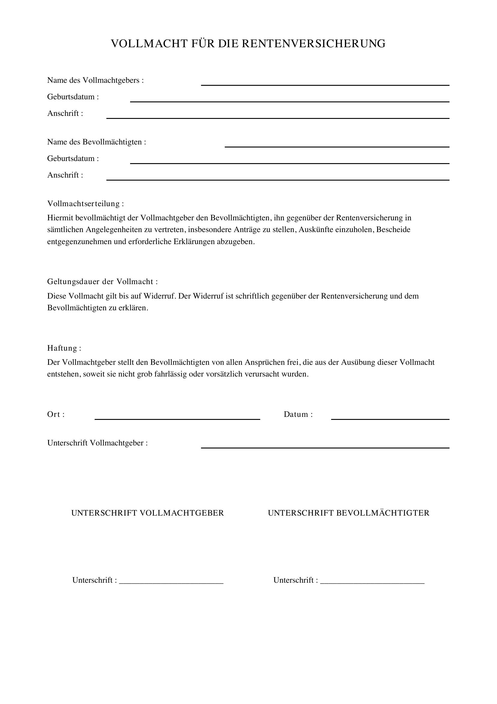 Vollmacht Rentenversicherung Muster