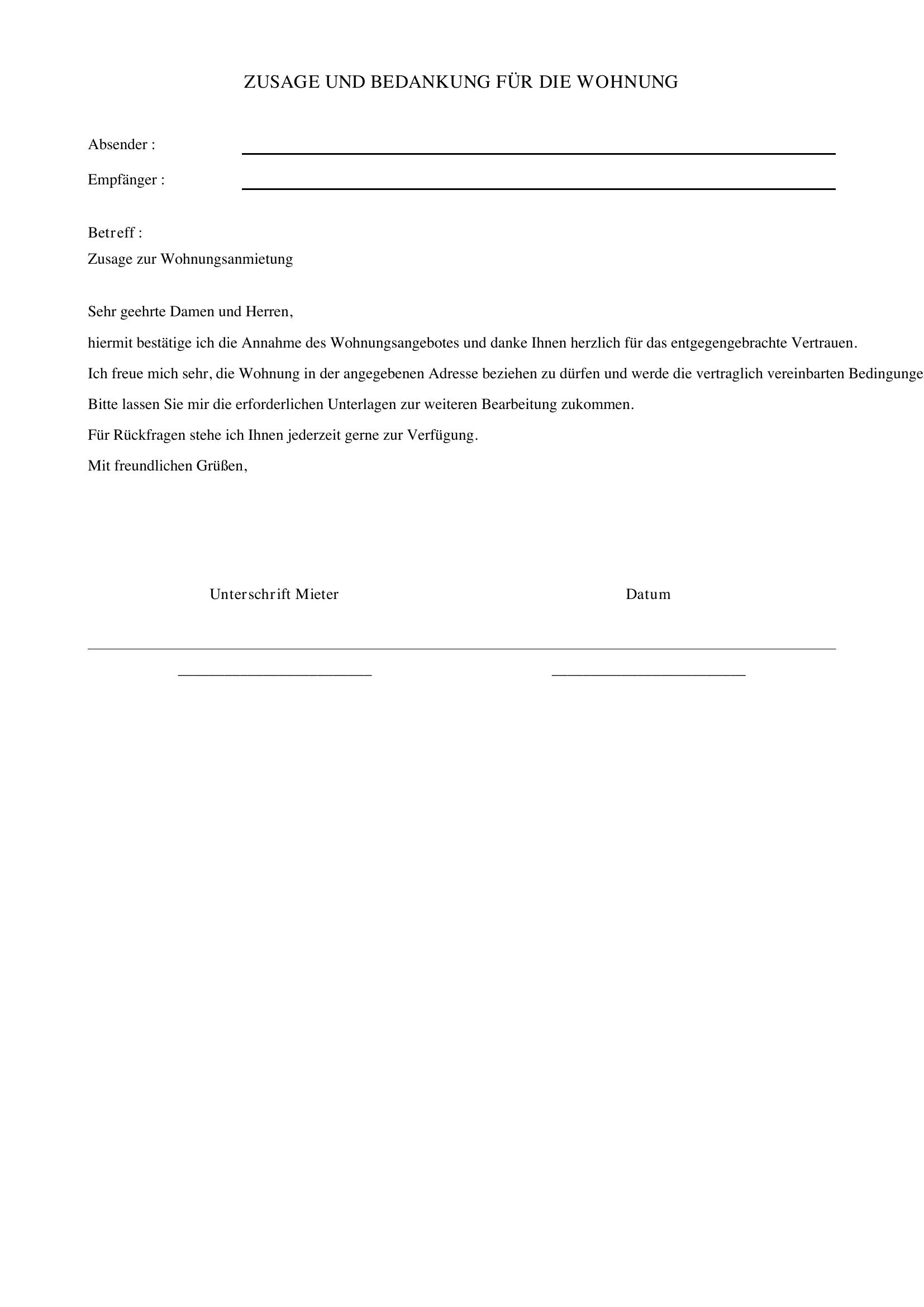 Zusage Wohnung Bedanken